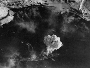 1944_Tirpitz under attack by British aircraft in Kåfjord.JPG