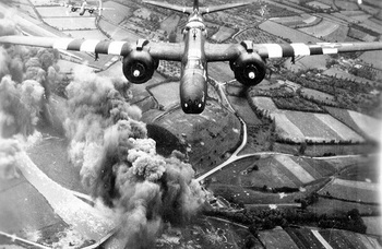 An A-20 from the 416th Bomb Group making a bomb run on D-Day.jpg