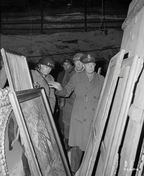 Bradley,Patton,Eisenhower inspects looted art treasures in a salt mine in Merkers, central Germany in April 1945..jpg