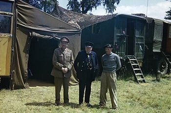 Brooke (on the left) and Churchill visit Montgomery's mobile headquarters in Normandy, 12 June 1944.jpg