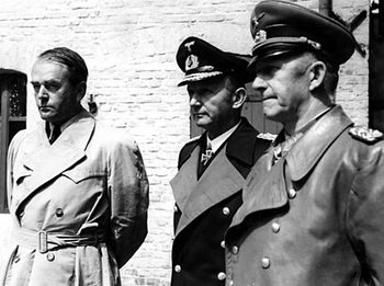 Dr Albert Speer (left), with Admiral Doenitz and Colonel Alfred Jodl after their arrest on 23 May 1945.jpg