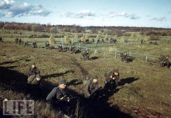 Finnish infantry batallion as it begins the encircling maneuvers against Germans positions in Lapland, Finland, October 1944.jpg