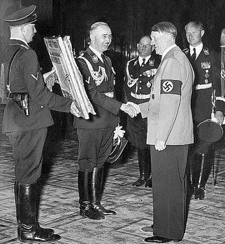 Hitler is presented with a painting of his hero, Frederick the Great, by Heinrich Himmler.jpg