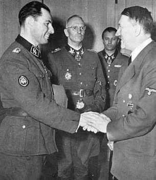 Leon Degrelle, Otto Gille, Hermann Fegelein and Hitler.jpg