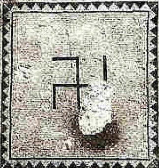 Swastika on Ein Gedi synagogue mosaic floor. Discovered 1965.jpg