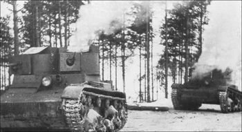 Talvisota_Soviet T-26 light tanks in action at Tolvajärvi.png