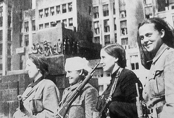 Women soviet (ukranian) partisans in liberated Minsk, 1944.jpg