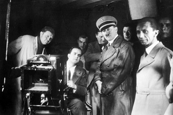 propaganda minister Goebbels - The Patron of German Film - with his boss Adolf Hitler at UFA. Hitler liked films.jpg