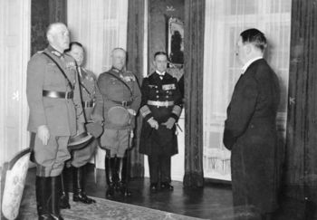 von Blomberg, Minister Göring, der Oberfehlshaber des Heeres General der Artillerie Freiherr von Fritsch and Minister Raeder.jpg